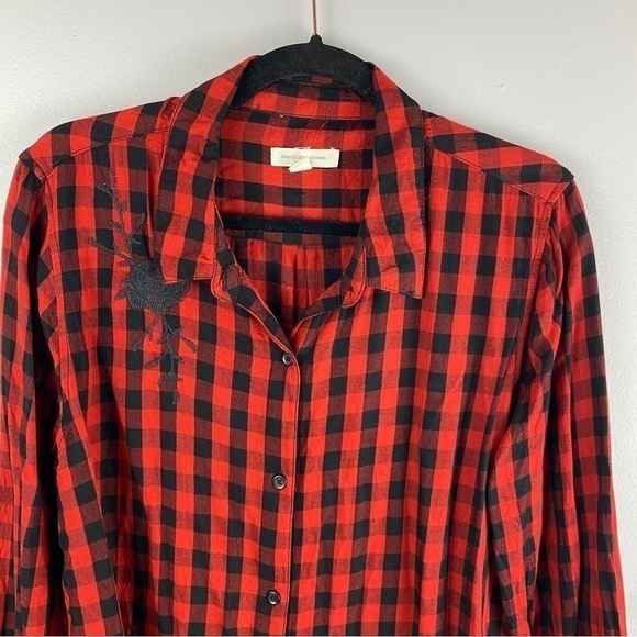 Beach Lunch Lounge Cabincore Buffalo Plaid Button Down Shirt Large Red Black - Picture 4 of 11